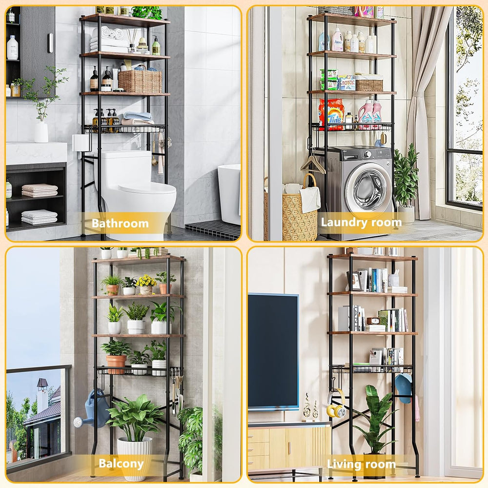 Over-The-Toilet Storage Shelf,4-Tier Bathroom Organizer Cabinet Rack And Stor...