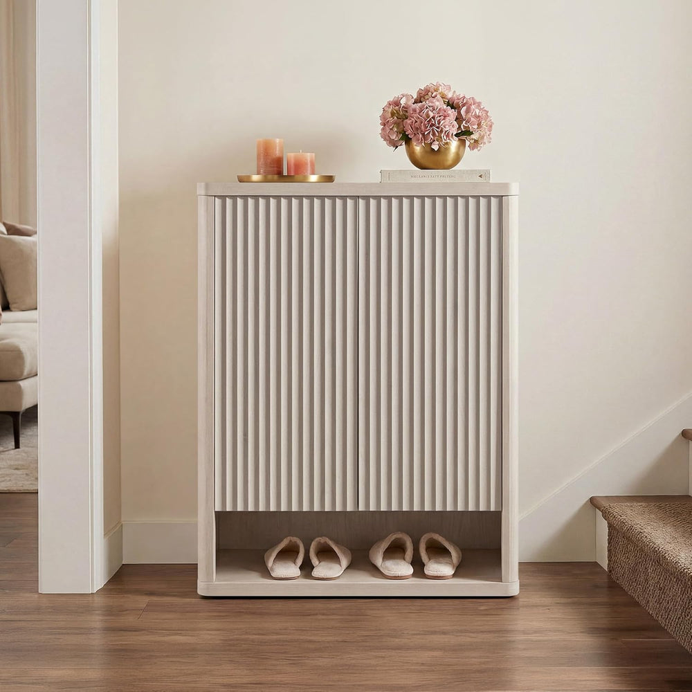 SICOTAS Shoe Cabinet 44 inch Tall Fluted Shoe Cabinet with Doors & 4 Shel...