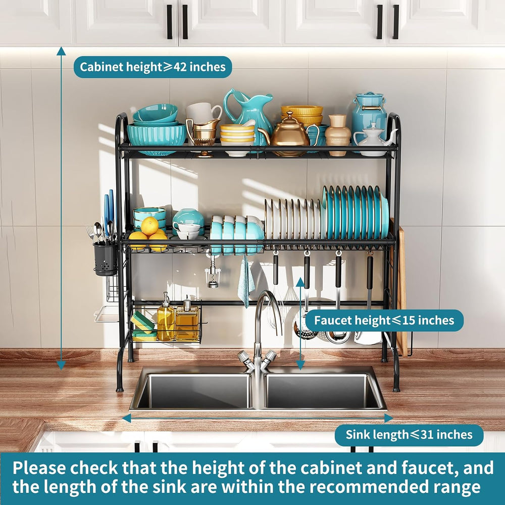 HOWDIA 3-Tier Over The Sink Dish Drying Rack,Stainless Steel Dish Rack
