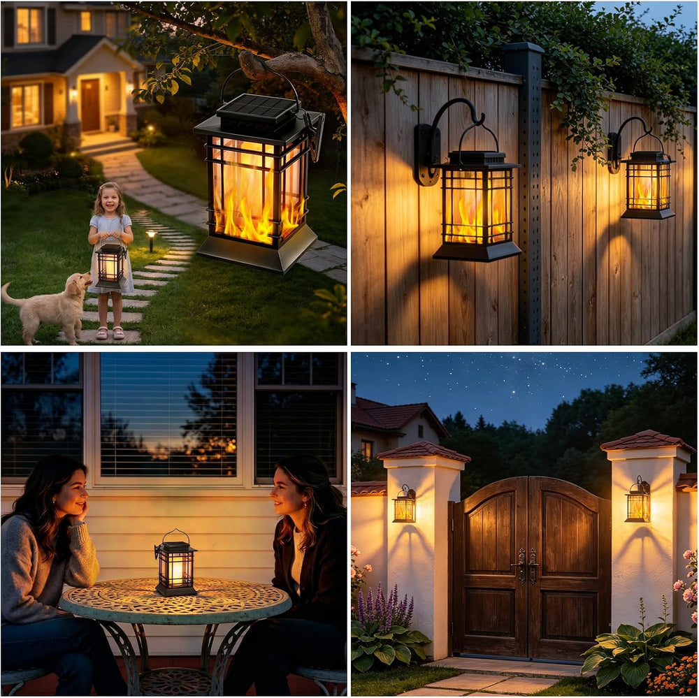 Brightever 4-Pack Solar Lanterns Outdoor Waterproof, Flickering Flame Solar L...