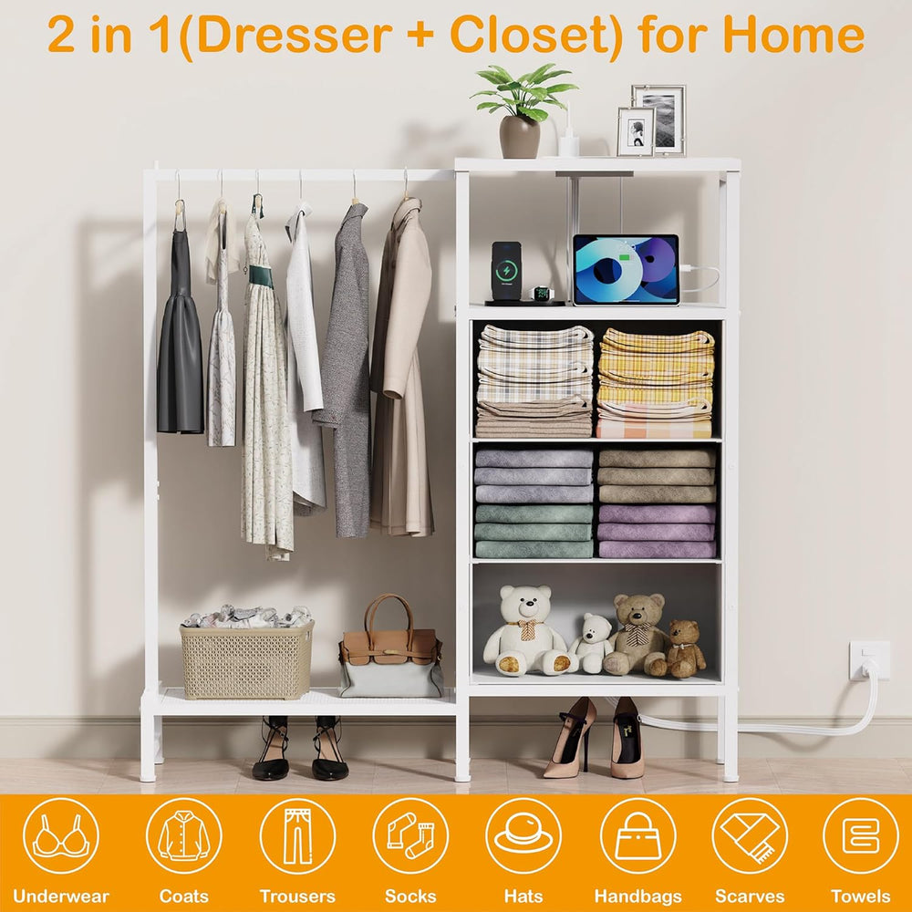 Dresser for Bedroom with Hanging Rack, 3 Drawers Closet with Charging Station...