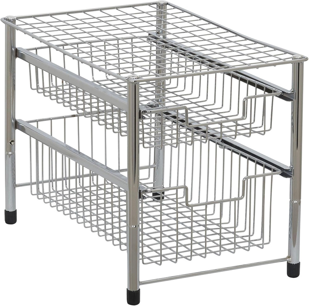 Household Essentials Free Standing Two Basket Sliding Cabinet Organizer with ...