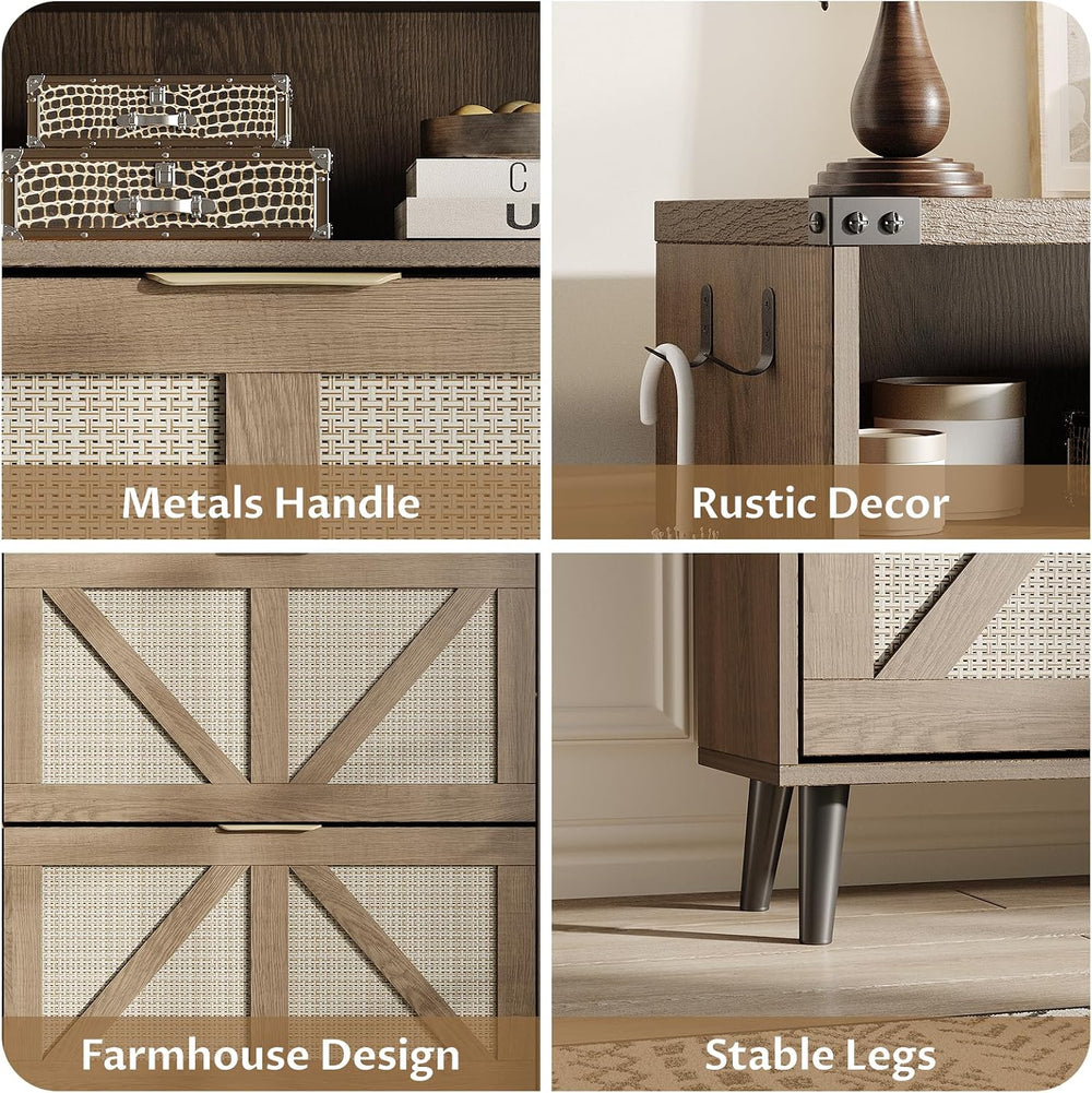 Halitaa Shoe Cabinet with 2 Flip Drawers & Open Storage,Farmhouse Shoe St...