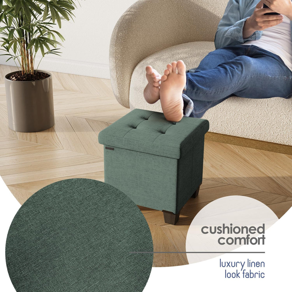 Storage Ottoman Cube with Small Bin, 15-in Square Ottoman with Storage for Li...