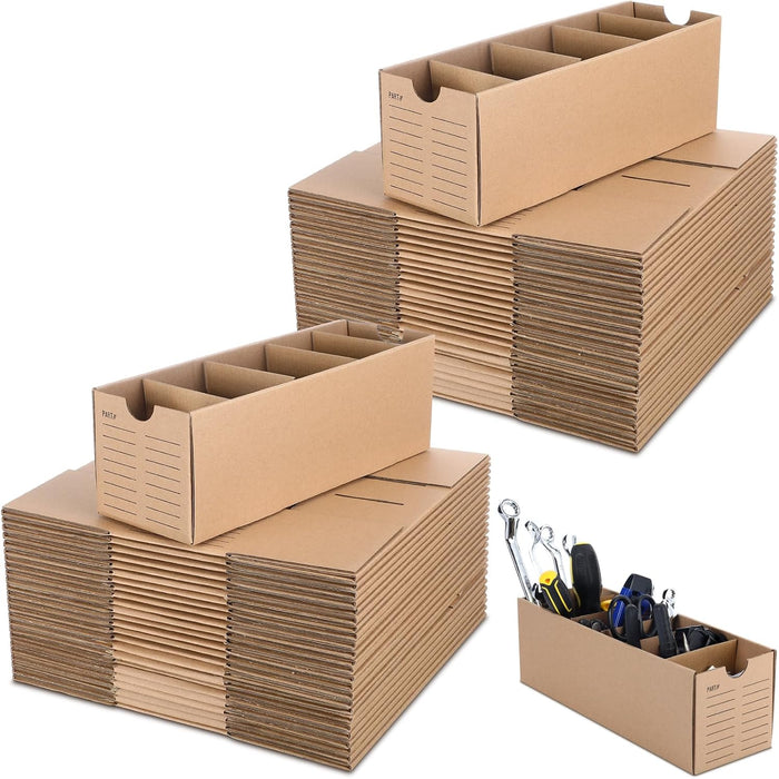 Watersay 60 Sets Cardboard Parts Bins Boxes with Dividers 12 x 4 x 4 Inches