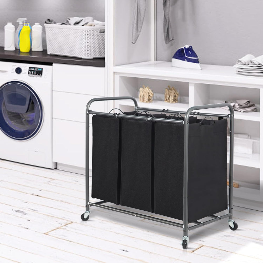 STORAGE MANIAC 3 Section Laundry Sorter, 35.6 Gal (135 L) Laundry Hamper Cart...