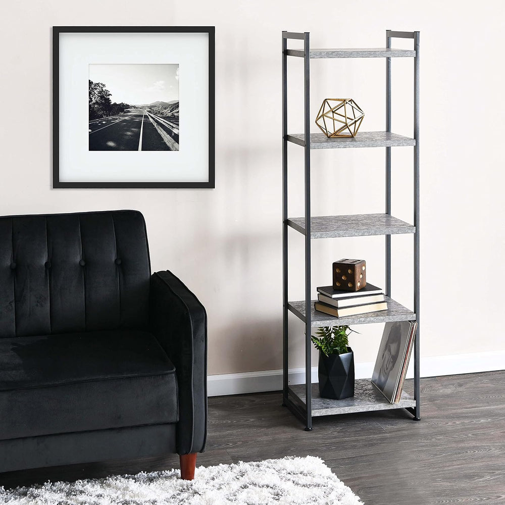 Household Essentials Slate Concrete & Iron Five-Shelf Tower Bookcase