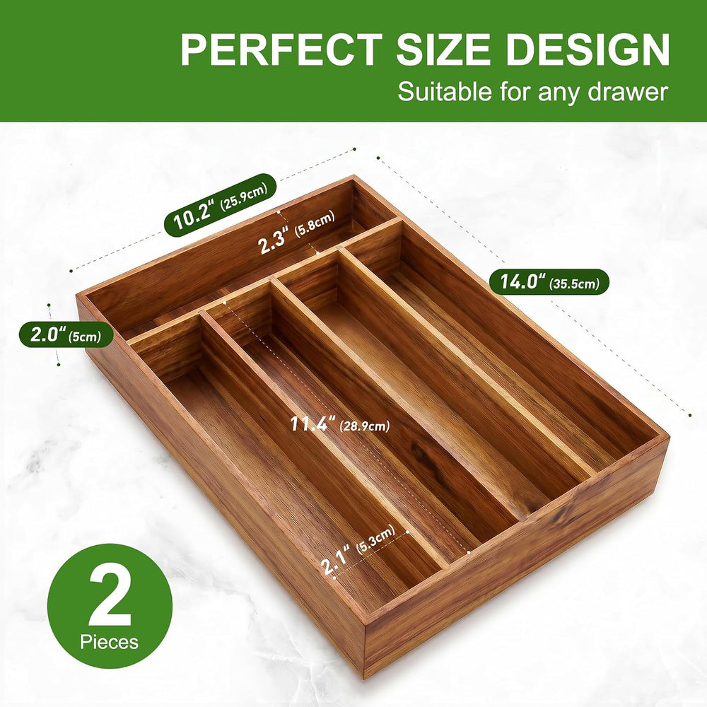 Greenual Acacia Wood Silverware Organizer 10 In Utensil Organizer Silverware ...