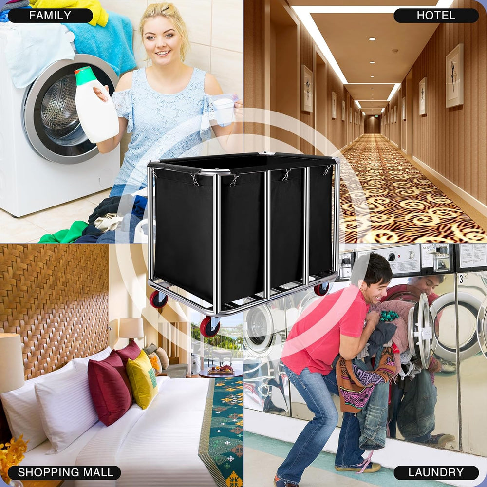 JJSMKCH Commercial Laundry cart with Wheels,440L Large Laundry cart,Black