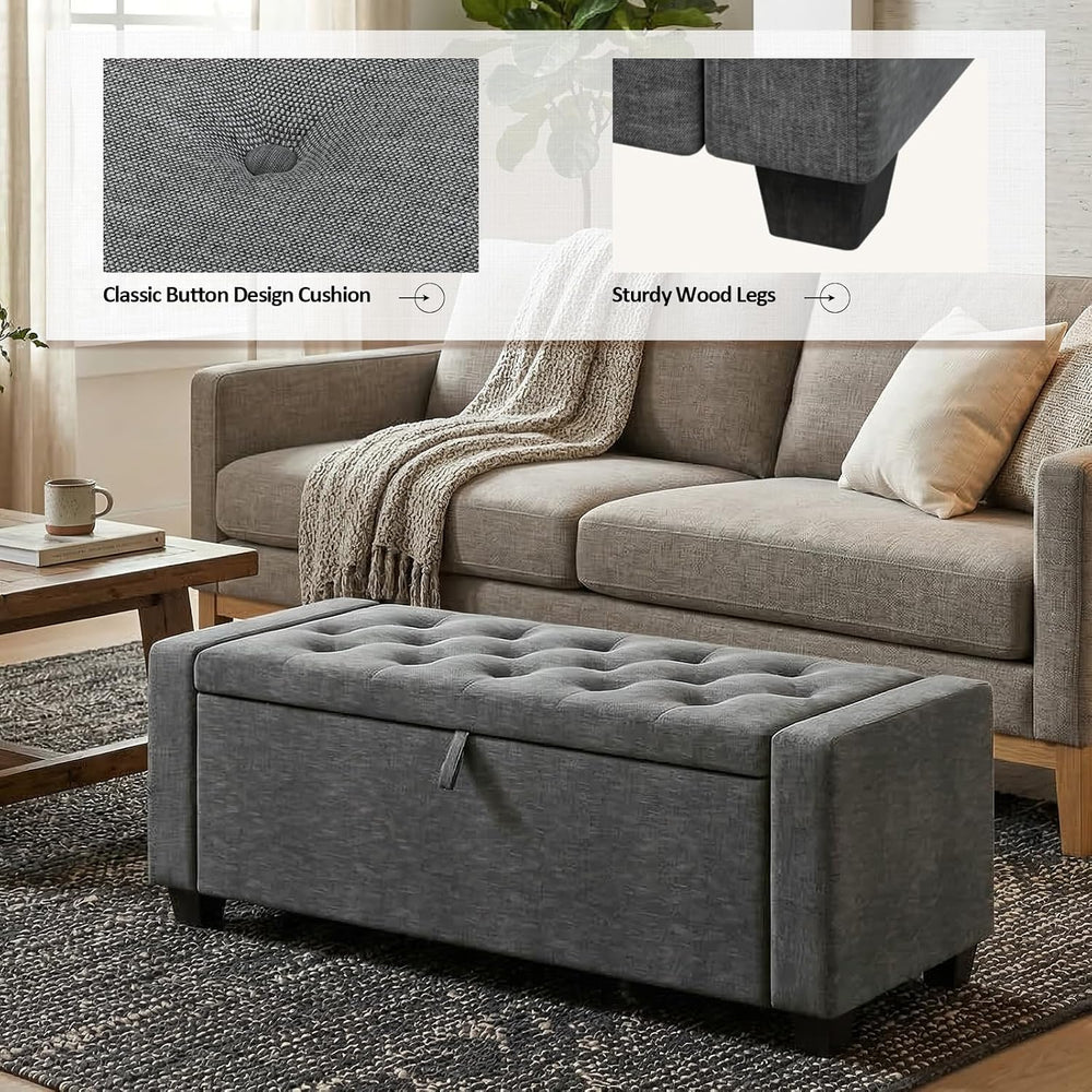 48" Storage Ottoman Bench, Dark Gray