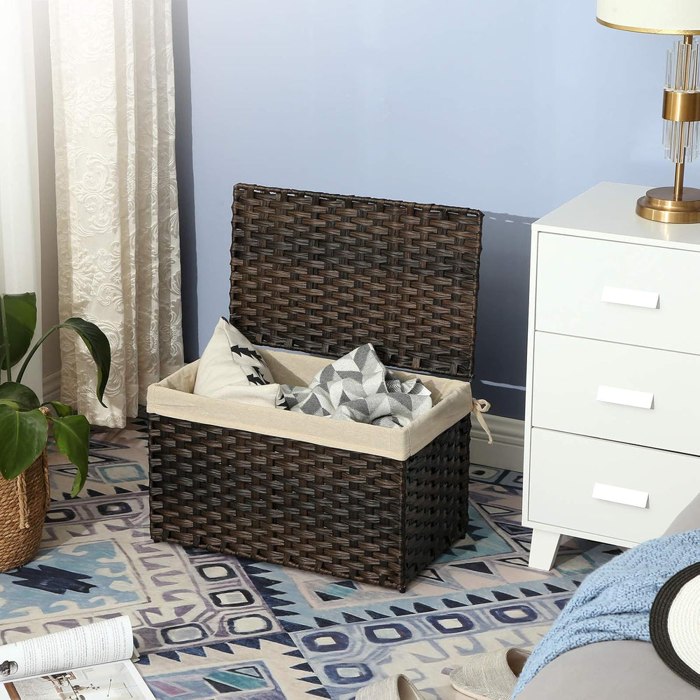 SONGMICS Woven Storage Basket with Lid, 17.2 Gallon (65L), Foldable