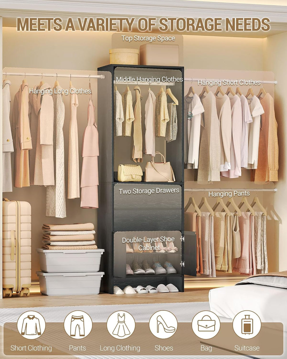 Hzuaneri Closet System Closet Organizers and Storage with 2 Drawers