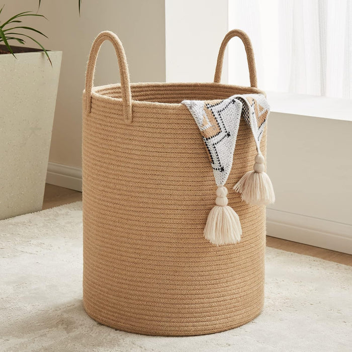 Fiona's magic Jute Rope Laundry Hamper, 72L Tall Blanket Storage