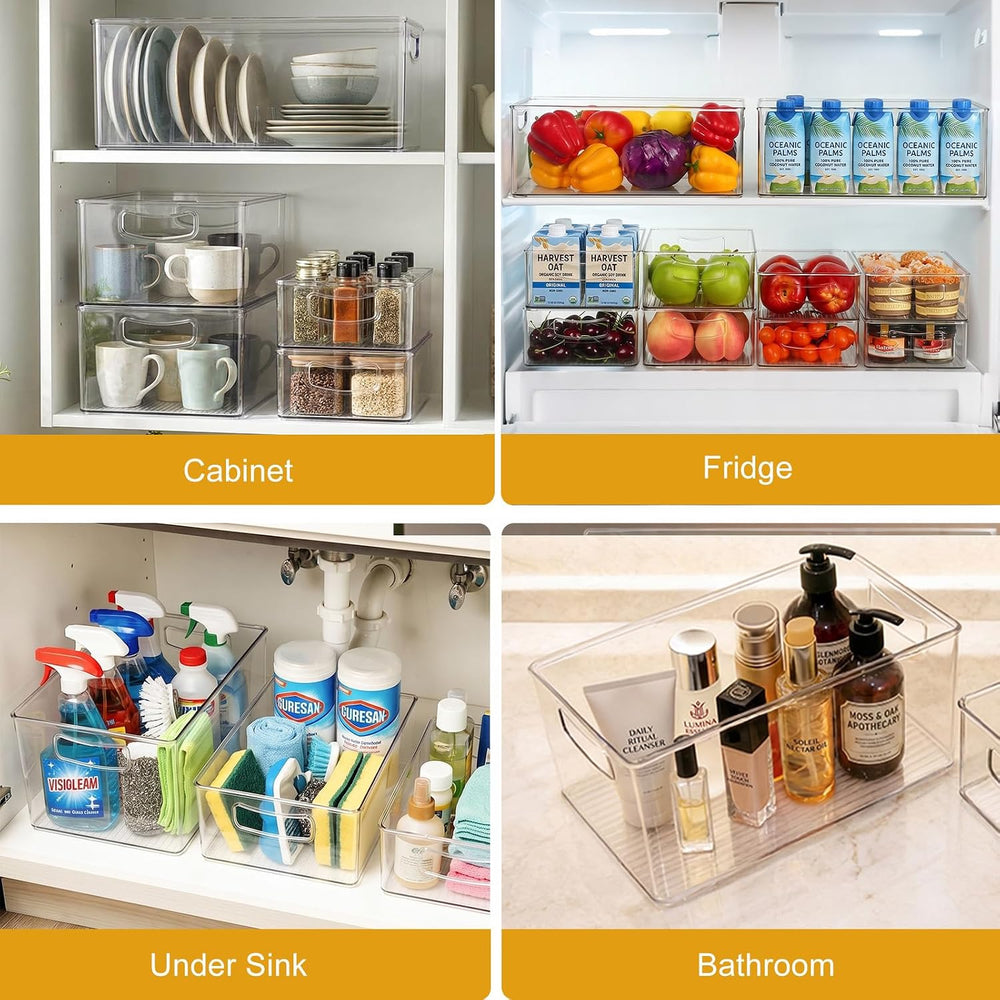 8 Pack Freezer Organizer Bins,Stackable,Clear Bins for Fridge,Pantry