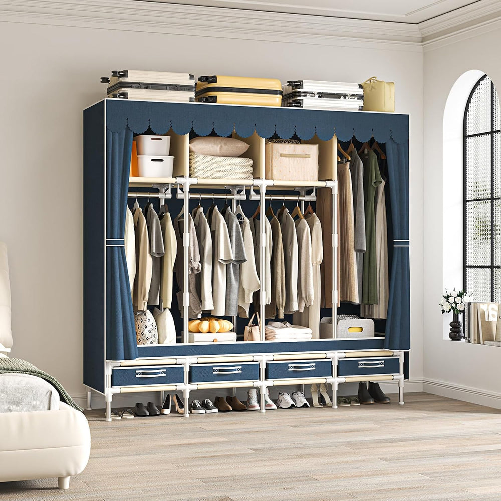 Portable Wardrobe with 4 Drawers and 3 Shelves, 67 Inch Large Capacity Freest...