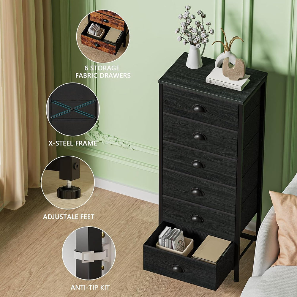 Furnulem Black Dresser for Bedroom, Tall Fabric Chest of Drawers