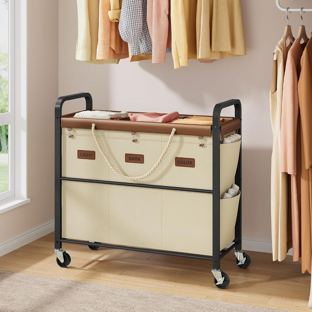 Tajsoon 148L Large Laundry Sorter 3 Section, Beige