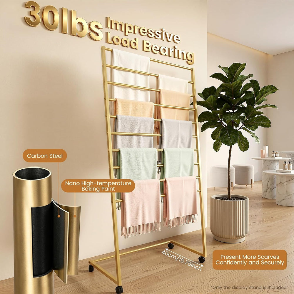 Scarf Organizer Stand, 10-Tier Freestanding Scarf Display Rack with Wheels, M...