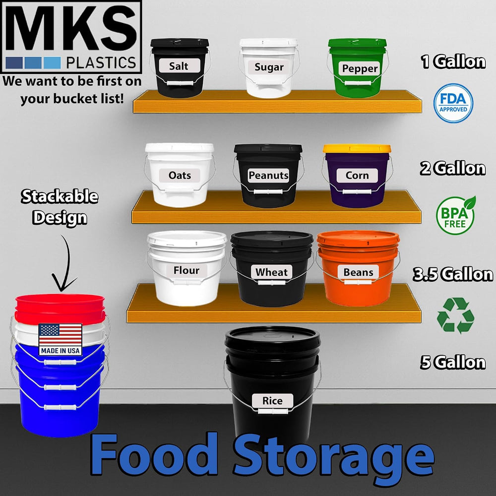 MKS Plastics Black 5-Gallon Heavy-Duty Bucket with Airtight Lid, 3-Pack