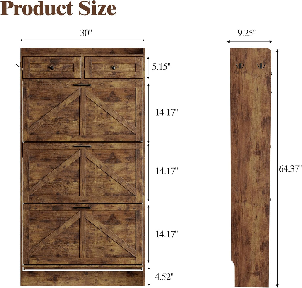 Thacuok Shoe Cabinet with 3 Flip Drawers & 2 Storage Drawers, Rustic Farm...
