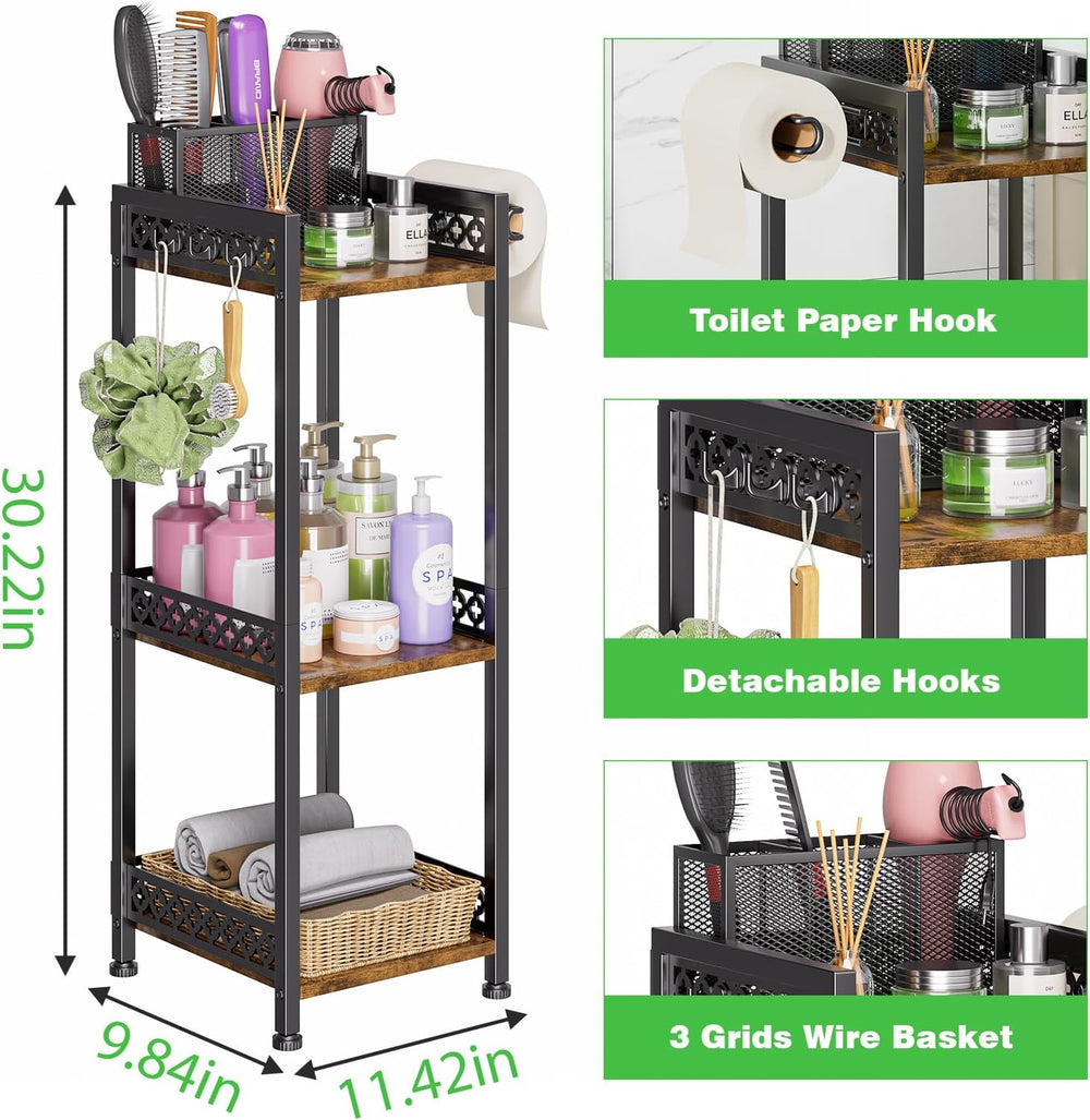 3 Tier Bathroom Organzier Storage Shelf Stand Toilet Paper Holder