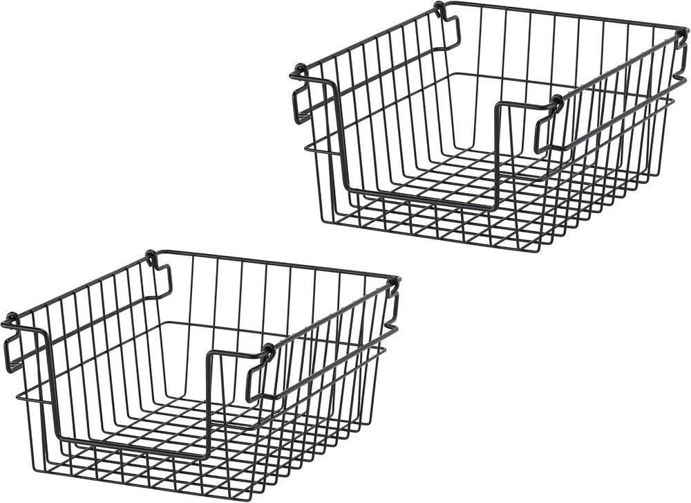 TRINITY 2-Pack Stackable Metal Wire Storage Baskets With Handles, Black, 11 I...