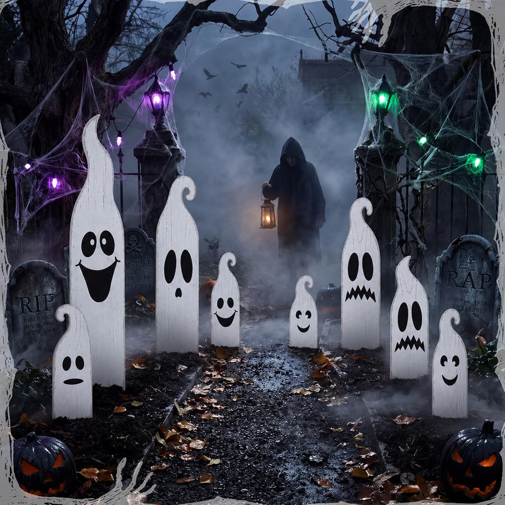Sintuff 8 Pcs Halloween White Ghost Yard Signs Outdoor with Stakes