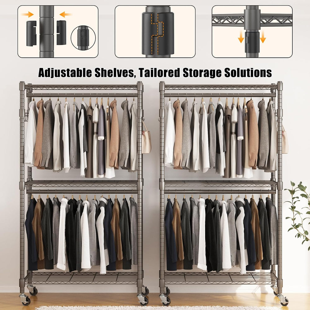 BATHWA Clothes Rack Rolling Narrow 2 tier Garment Rack for Hanging Clothes, S...