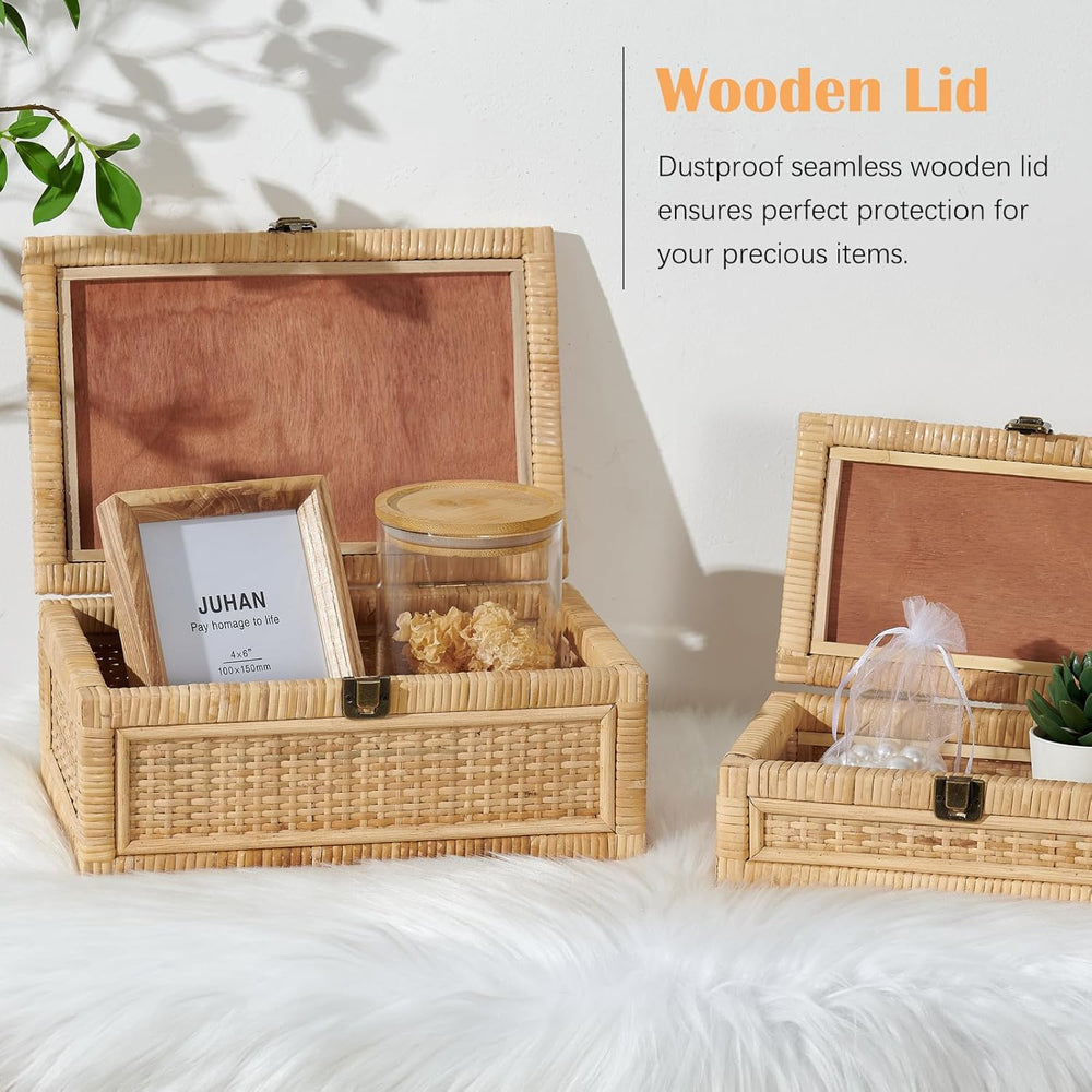 Rattan Box with Lid Decorative Natural Handmade Boho Baskets