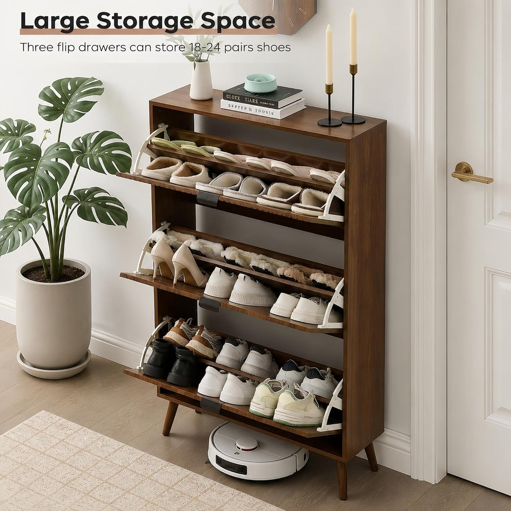 Shoe Cabinet with 3 Flip Drawers, 31.5'' W Narrow Shoe Storage for En...