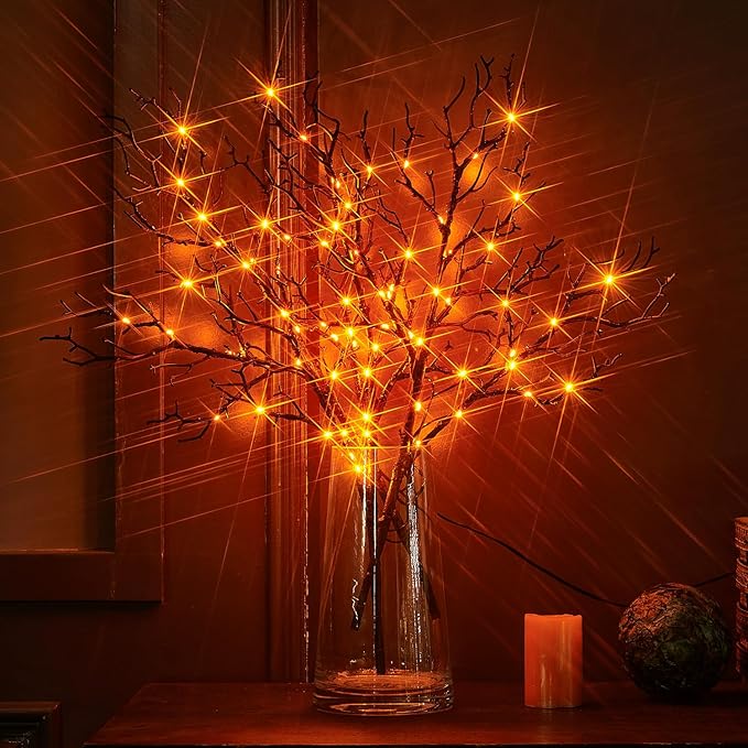 Birchlitland Halloween Branch Lights with Timer Battery Operated 75 LED Orang...
