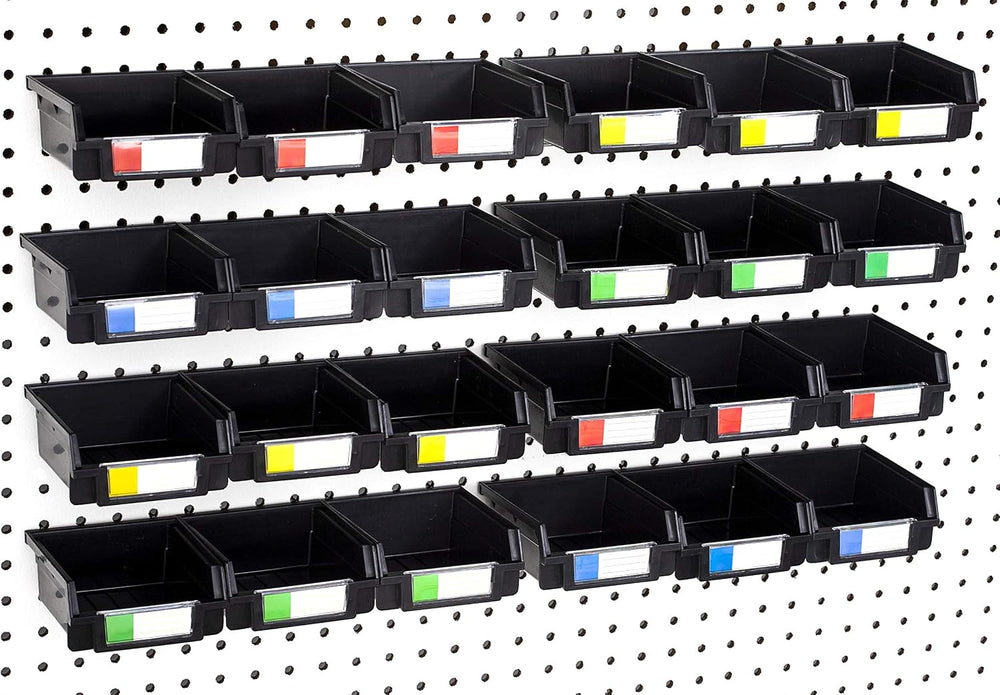 Pegboard Bins 24 Pack, Black - Hooks to Any Peg Board - Organize Hardware, Ac...