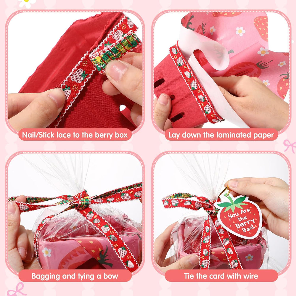 Mimorou 24 Set Strawberry Themed Gift Baskets Bulk for Treat Cookie Snack