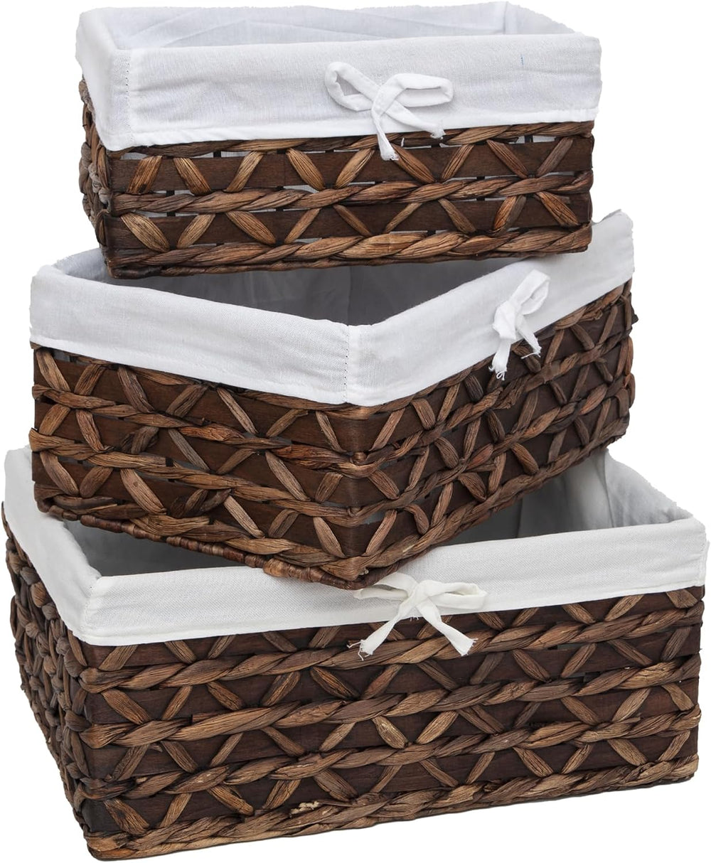 Small Wicker Rectangle Basket,Natural Water Hyacinth Baskets Set of 3