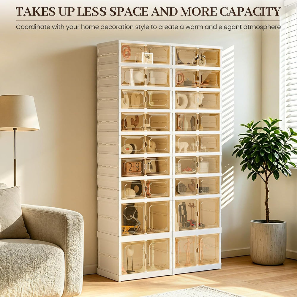 Foldable Shoe Rack, 9 Tier Collapsible Shoe Rack with Magnetic Doors, Large C...