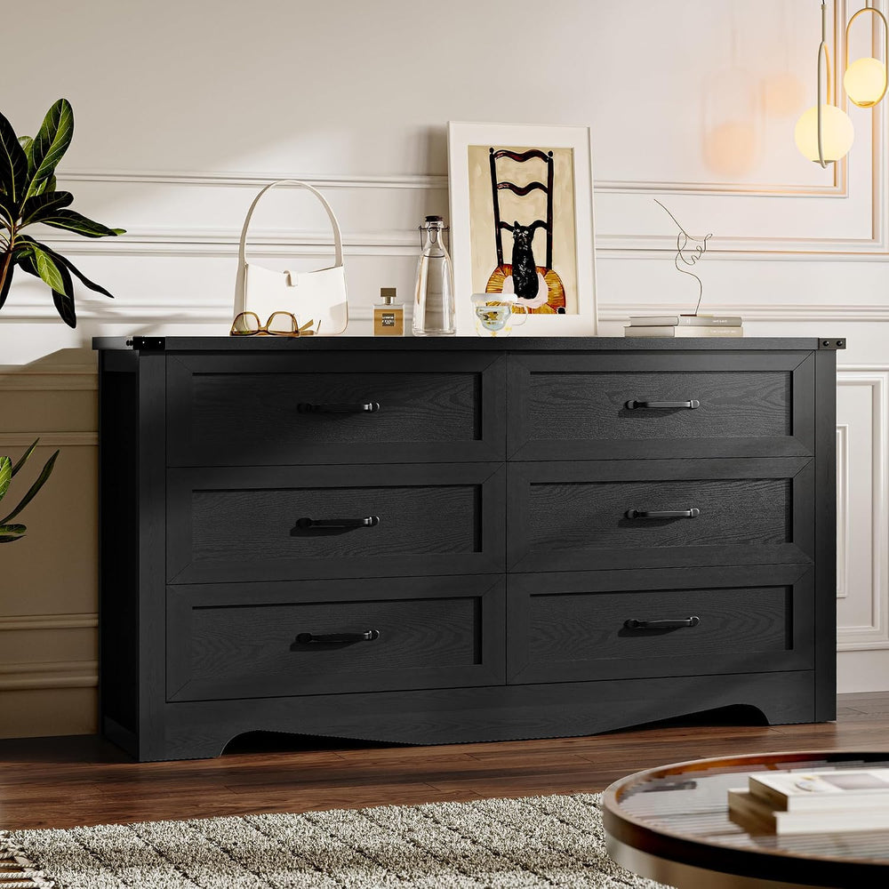 BORNOON 6-Drawer Dresser for Bedroom, Modern Wooden Chest of Drawers with Met...