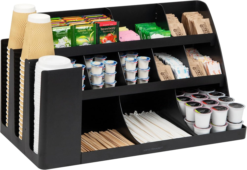 Mind Reader Large Cup and Condiment Station, 14-Compartment Countertop Coffee...