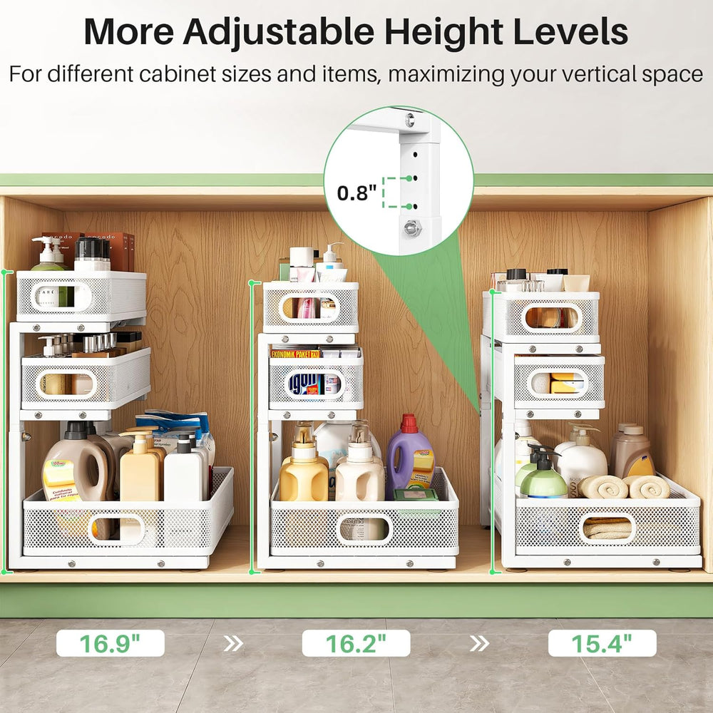 Kitstorack Under Sink Organizer, 2-Pack 3-Tier Height Adjustable Thickened Me...