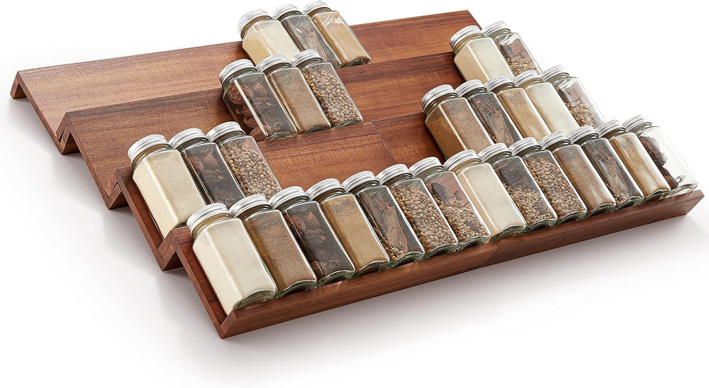 Tinamo Acacia Wood 4-Tier Spice Rack Organizer for Cabinet, Pack of 8 Pcs