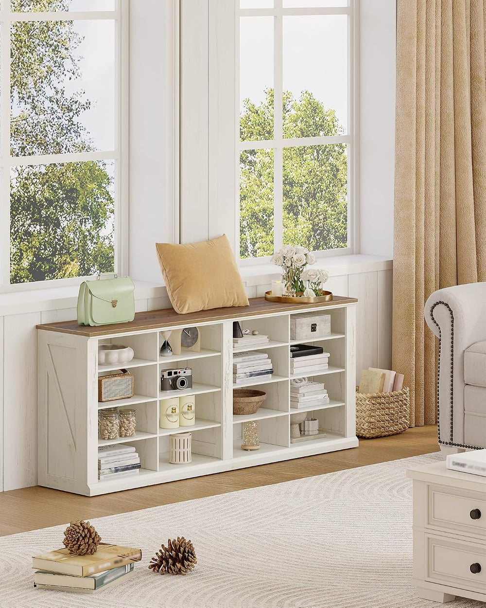 Hzuaneri Shoe Storage Bench, Wooden Entryway Shoe Benches with Cubby
