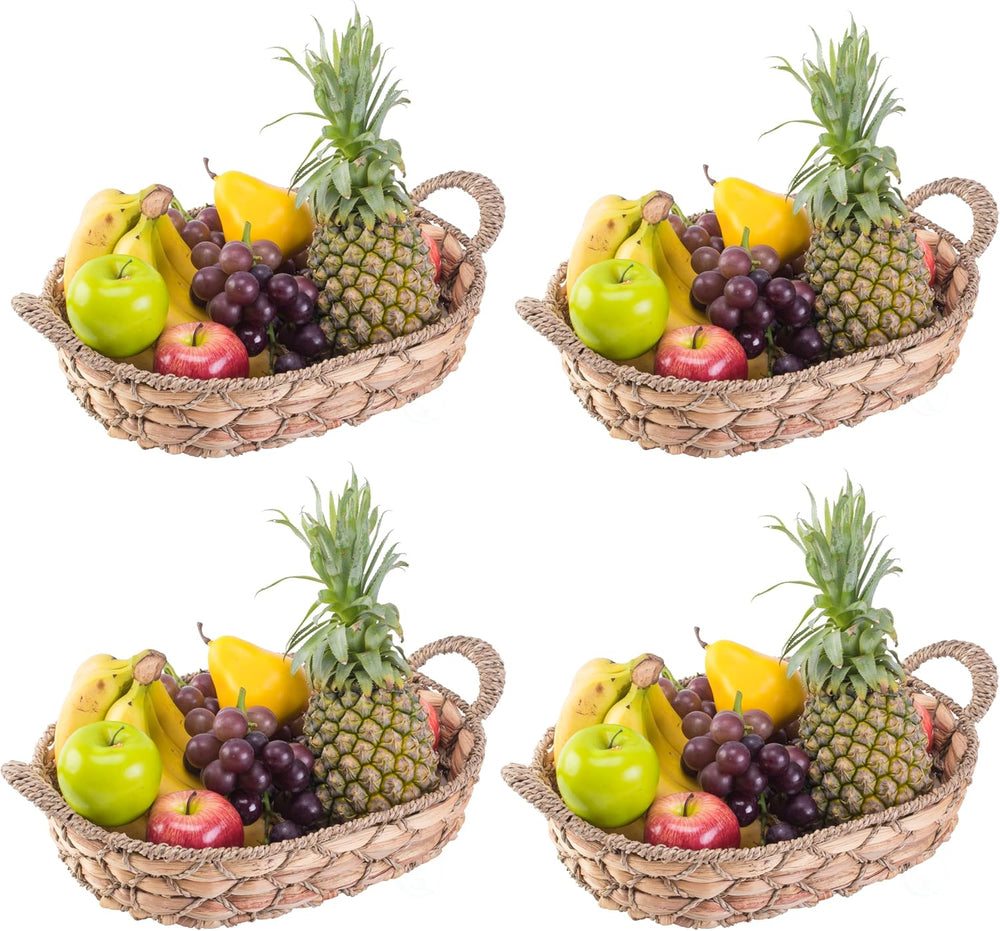 Vintiquewise Seagrass Fruit Bread Basket Tray with Handles (Set of 4 Medium)
