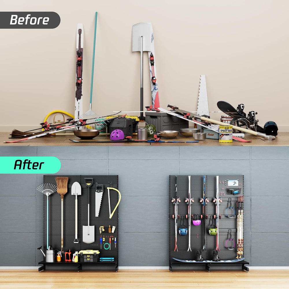 JWX Garden Tool Organizer for Garage, Freestanding Pegboard Rack