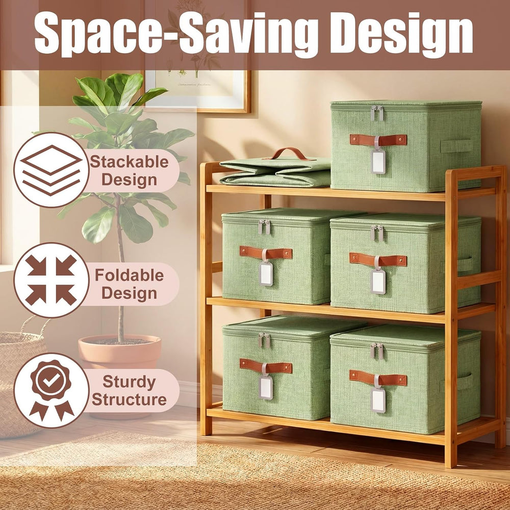 6 Pack Fabric Closet Storage Bins with Lids, 10×8×7 in, Green