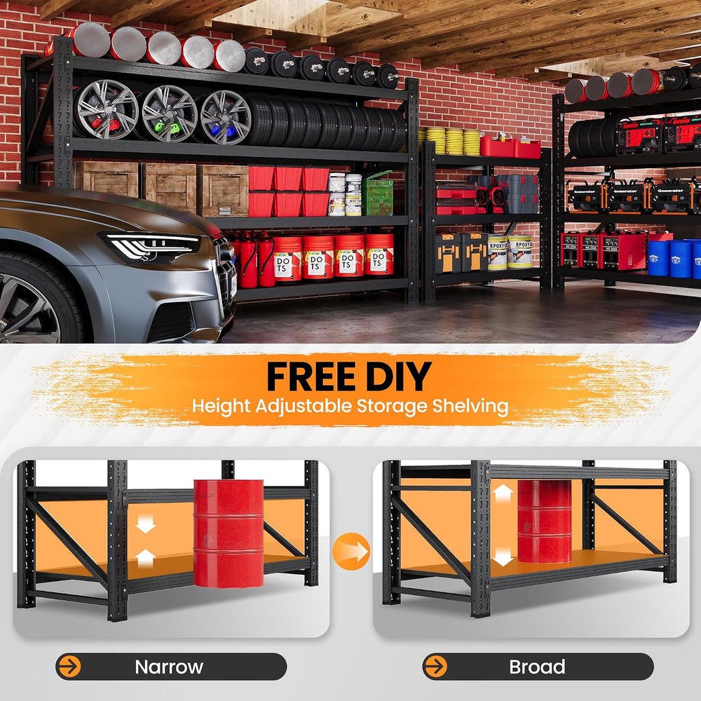 71.3” Wide Heavy Duty Metal Garage Shelving, Adjustable Storage Shelf