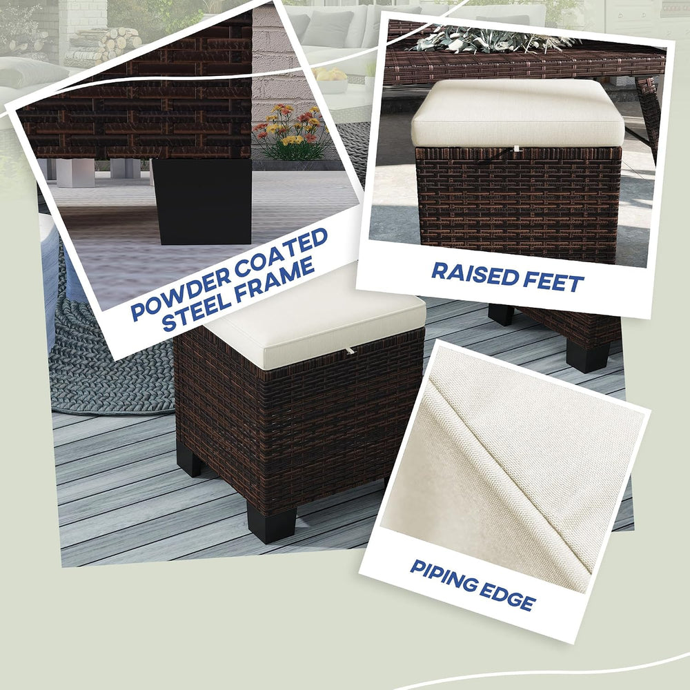 Outsunny 2 Pieces Outdoor Patio Ottomans All Weather PE Rattan Beige