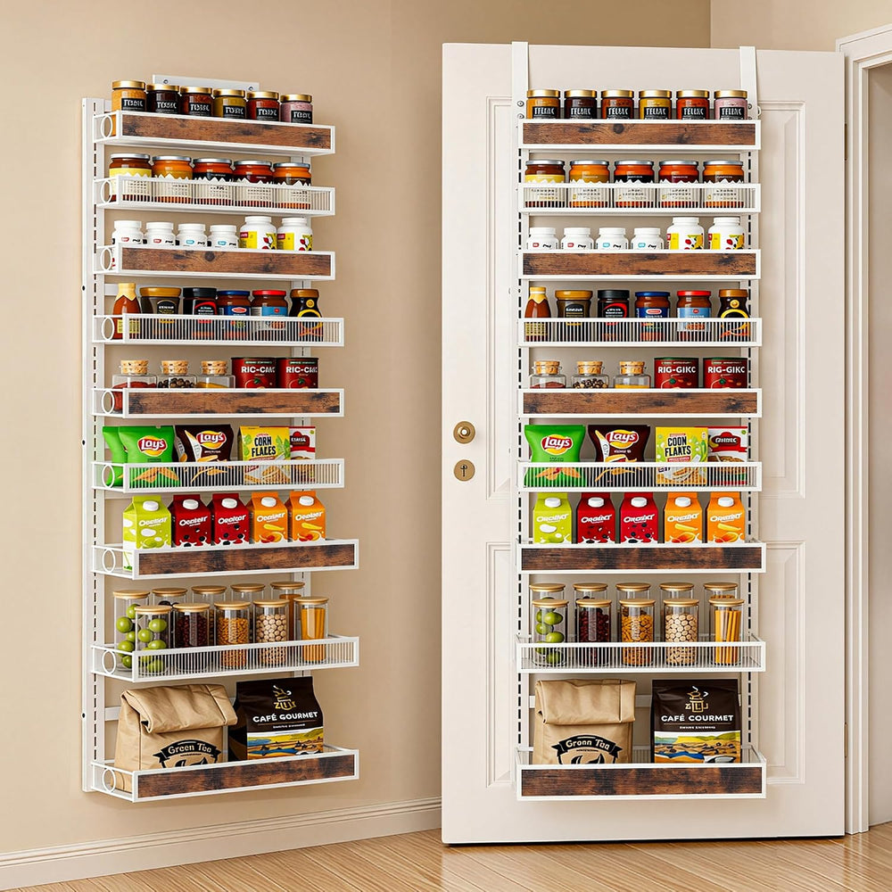 9 Tier Over the Door Pantry Organizer 2 IN 1 Hanging or Wall Mounted Spice Ra...
