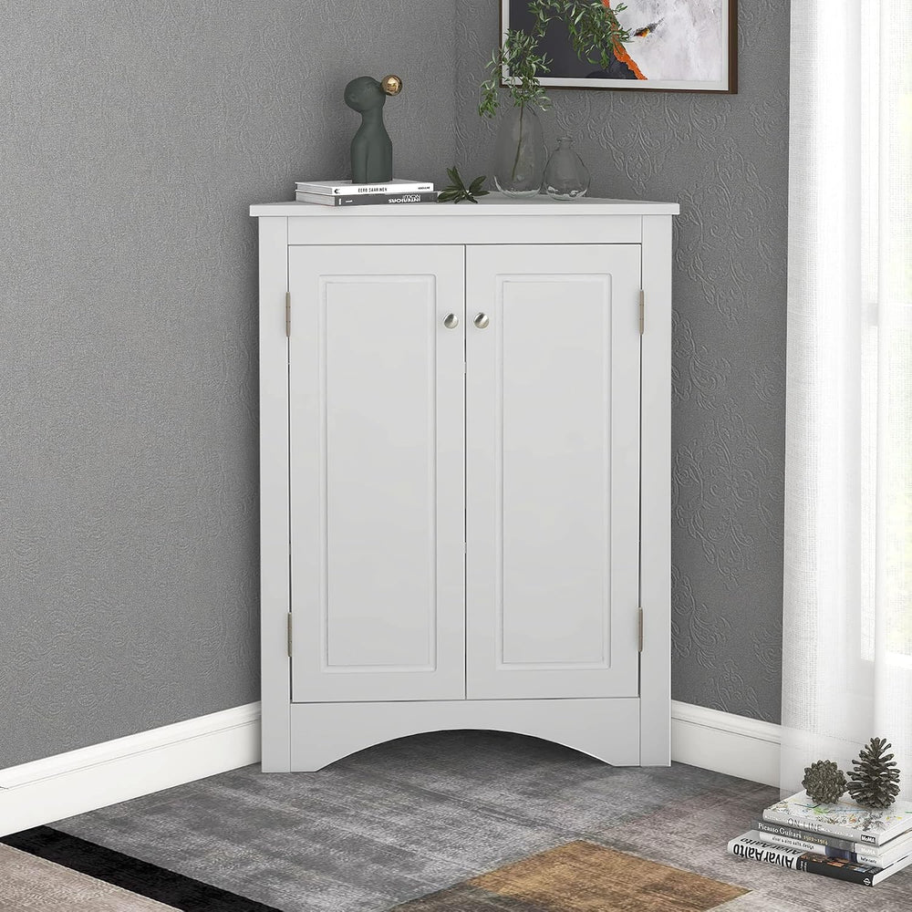 Home Corner Storage Cabinet, Bathroom Triangle Floor Storage Cabinet with Adj...
