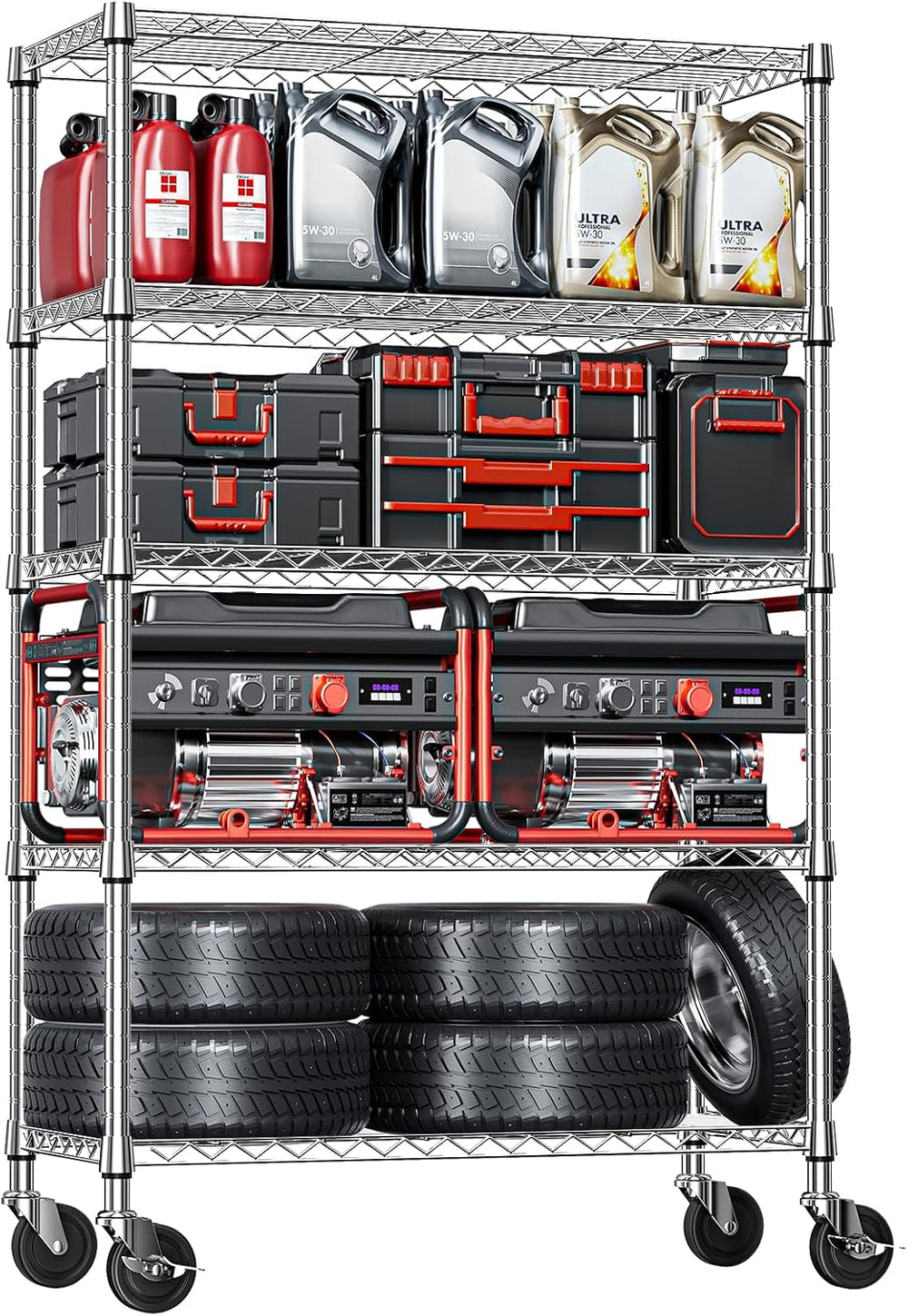 IZEUK 5-Tier Storage Shelving Unit with Wheels, Adjustable Heavy Duty Steel W...