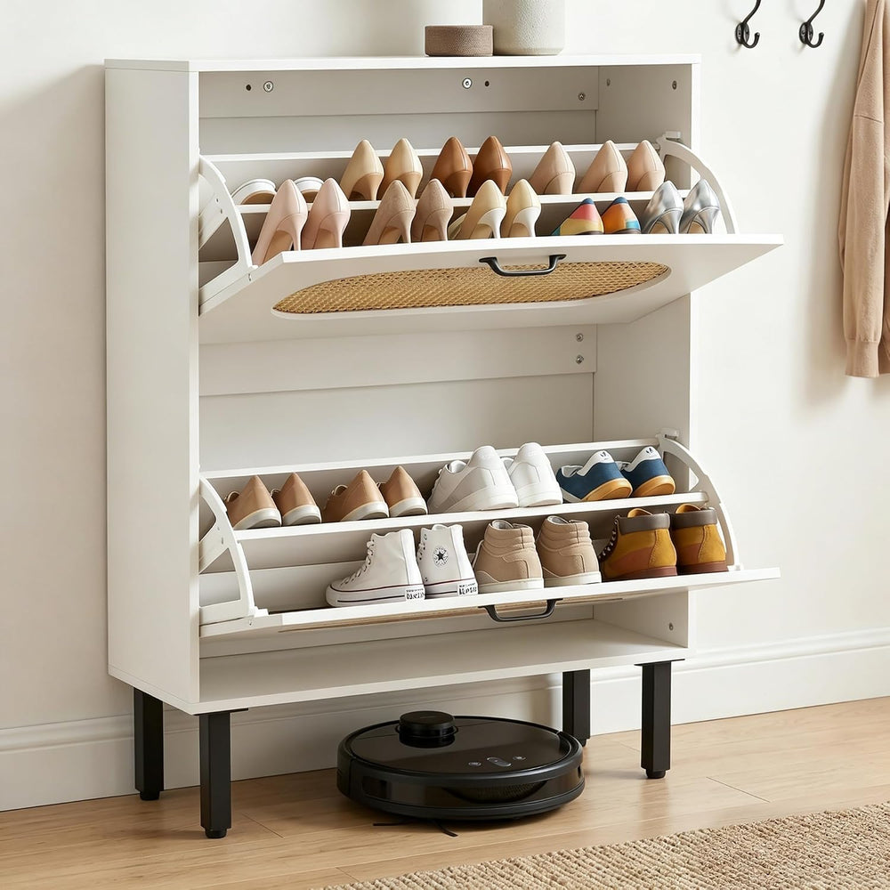 SUNCROWN 2 Flip Drawers Shoe Storage Cabinet, Freestanding Narrow Entryway Or...