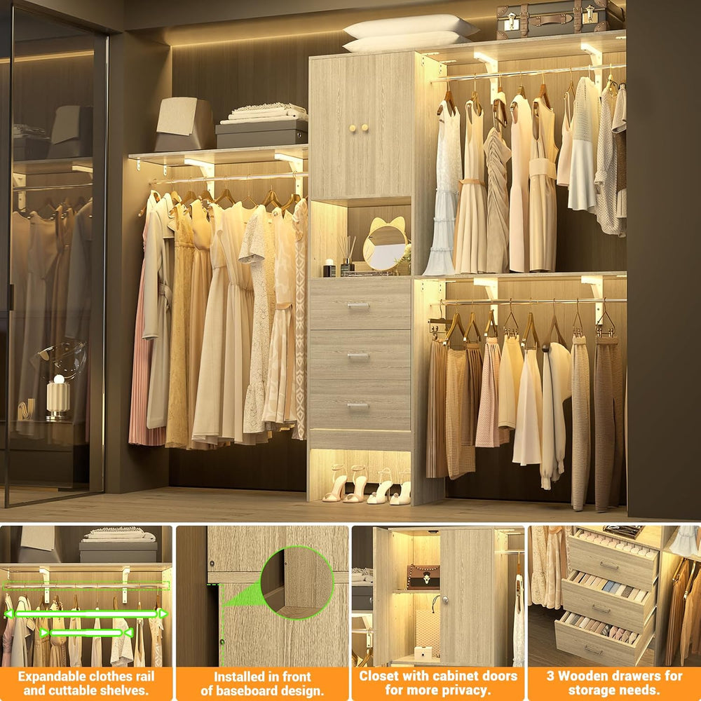 Armocity 96 Inches Closet System with Doors, 8FT Walk In Closet Organizer wit...